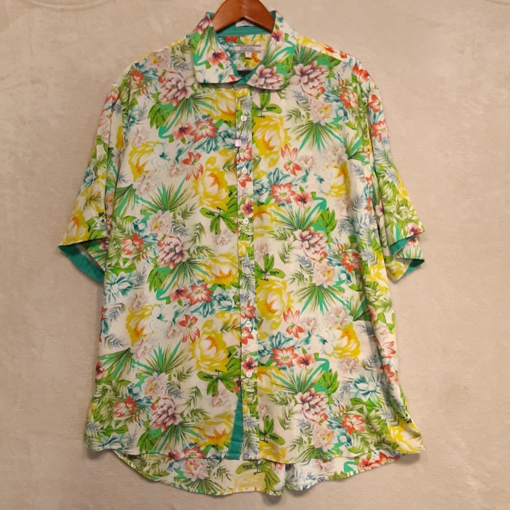 Stefano Mens SS Hawaiian Button Shirt Sz.XL/Green/Classic Fit/Print/Floral Print